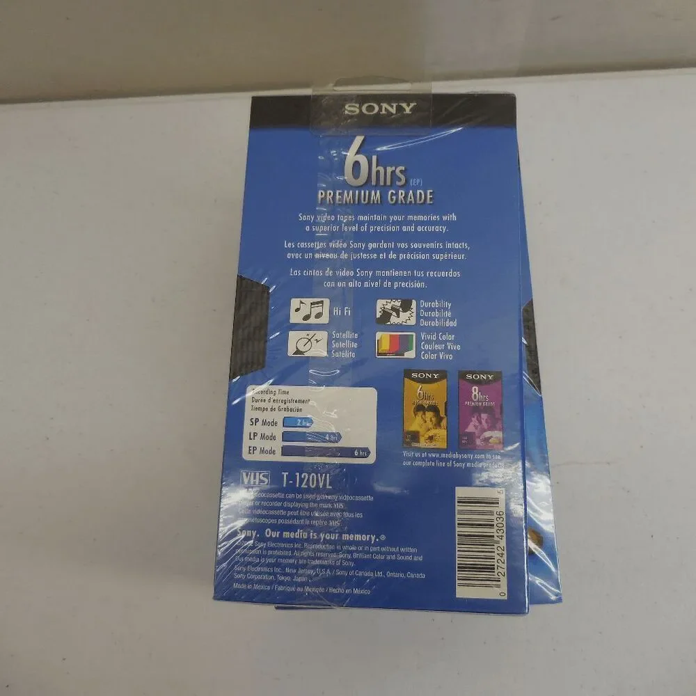 Sony T-120VL VHS Tapes 6HR‎ Premium Grade 4 NEW Factory Sealed